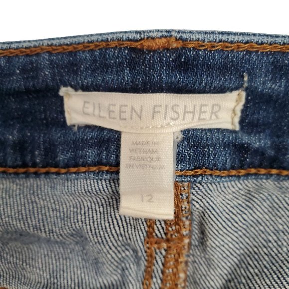 Eileen Fisher Size 12 Jeans Organic Cotton Stretch Denim Mid Rise Cropped - Picture 7 of 8